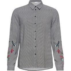 Bluzka z haftem bonprix czarno-biały w kratę. Białe bluzki longsleeves bonprix, z haftami. Za 109,99 zł.