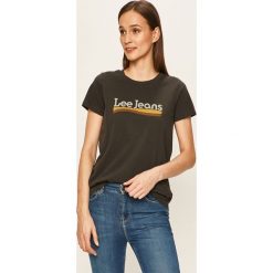 Lee - T-shirt. Czarne bluzki damskie Lee, s, z nadrukiem, z bawełny, z okrągłym kołnierzem. W wyprzedaży za 59,90 zł.