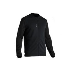 Bluza do piłki nożnej T100. Czarne bluzy męskie KIPSTA, xl, bez wzorów, z elastanu, bez kołnierzyka, bez rękawów, bez kaptura. Za 59,99 zł.