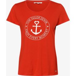 Tom Tailor Denim - T-shirt damski, czerwony. Czerwone t-shirty damskie TOM TAILOR DENIM, xl, bez wzorów, z bawełny, bez kołnierzyka. Za 49,95 zł.