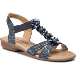 Sandały REMONTE - R3633-14 Blue. Niebieskie klapki damskie Remonte, z aplikacjami, ze skóry ekologicznej, bez obcasa, na obcasie. W wyprzedaży za 179,00 zł.