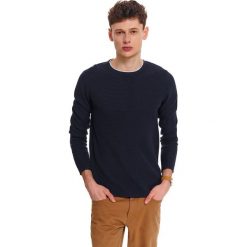 Sweter strukturalny z kontrastami. Niebieskie swetry męskie Top Secret, na wiosnę, xxl, bez wzorów, klasyczne, z klasycznym kołnierzykiem, bez kaptura. Za 99,99 zł.