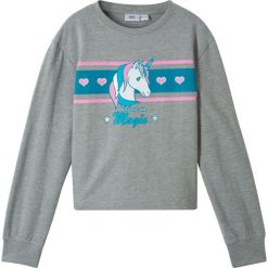 Bluza z motywem jednorożca bonprix jasnoszary melanż - morski turkusowy. Szare bluzy dziewczęce bonprix, bez wzorów, bez rękawów, bez kaptura. Za 44,99 zł.