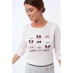 Etam - Bluzka piżamowa. Szare koszule nocne i halki Etam, l, z nadrukiem, z bawełny, z długim rękawem. Za 89,90 zł.