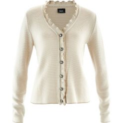 Sweter rozpinany ludowy z falbankami bonprix beżowo-szary. Brązowe kardigany damskie bonprix. Za 89,99 zł.