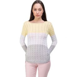 Swetry damskie: Sweter w kolorze żółto-biało-szarym
