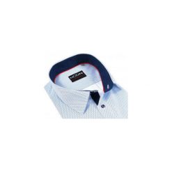 Biała koszula męska w niebieskie prążki z krótkim rękawem MK2. Niebieskie koszule męskie Modini Moda Męska, m, bez wzorów, z bawełny, klasyczne, z klasycznym kołnierzykiem, z krótkim rękawem. Za 125,10 zł.