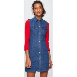 G-Star Raw - Sukienka. Niebieskie sukienki damskie G-Star RAW, na co dzień, s, bez wzorów, z elastanu, retro, bez kołnierzyka, bez rękawów, mini, proste. W wyprzedaży za 279,90 zł.