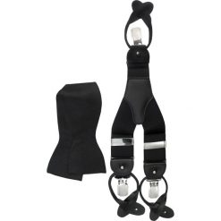 Czarny zestaw - szelki na guziki i mucha wiązana Z43. Czarne muszki męskie Modini Moda Męska, na co dzień, bez wzorów, casualowe. Za 140,99 zł.