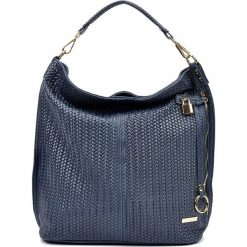 Shopper bag damskie: Skórzana torebka w kolorze granatowym – (S)40 x (W)46 x (G)17 cm