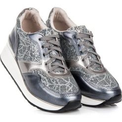 Buty sportowe damskie: KYLIE Buty damskie z brokatem srebrno-stalowe r. 40