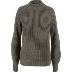 Swetry damskie: Sweter ze stójką bonprix ciemnooliwkowy
