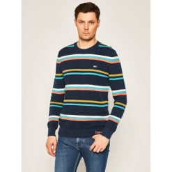 Sweter Tommy Jeans LightWeight Stripe DM0DM08066. Niebieskie swetry męskie Tommy Jeans, s, bez wzorów, z bawełny, klasyczne, z klasycznym kołnierzykiem, bez kaptura. Za 389,00 zł.