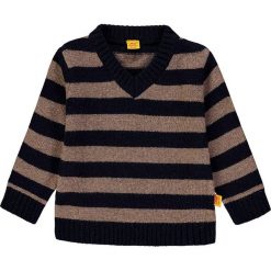 Sweter w kolorze brązowo-czarnym. Pomarańczowe swetry niemowlęce Steiff, w paski, z kaszmiru. W wyprzedaży za 139,95 zł.