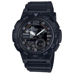 Casio Kolekcja Aeq 100w-1b. Czarne zegarki męskie marki CASIO, plastikowe. W wyprzedaży za 161,00 zł.