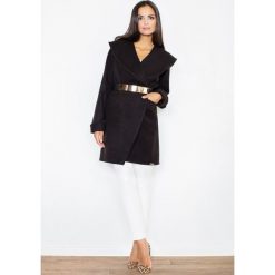 Czarny Krótki Stylowy Płaszcz z Dużym Kołnierzem bez Zapięcia. Czarne kurtki damskie FIGL, l, bez wzorów, z poliesteru, eleganckie, krótkie. Za 199,90 zł.