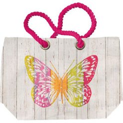Torba plażowa "Butterfly" w kolorze kremowym ze wzorem - 55 x 38 x 16 cm. Białe torebki klasyczne damskie PPD, z tkaniny. W wyprzedaży za 68,95 zł.