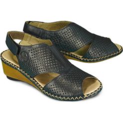 RIEKER 66195-14 blue, sandały damskie. Niebieskie koturny damskie Rieker, bez wzorów, z gumy, bez obcasa, na koturnie, bez zapięcia. Za 259,90 zł.