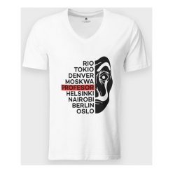 Koszulka męska v-neck Dali z Miastami. Koszulki męskie MegaKoszulki, m, bez wzorów, z bawełny, klasyczne, bez kołnierzyka, bez rękawów. Za 54,90 zł.