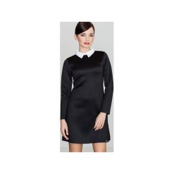 Sukienka K245 Czarny. Czarne sukienki damskie marki Lenitif, na co dzień, l, bez wzorów, z dzianiny, eleganckie, z koszulowym kołnierzykiem, z długim rękawem, długie, trapezowe. Za 139,00 zł.