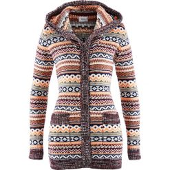 Kardigany damskie: Sweter rozpinany z kapturem bonprix wzorzysty