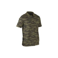 Koszulka myśliwska krótki rękaw polo 100 camo. Zielone koszulki polo marki SOLOGNAC, s, z bawełny, z krótkim rękawem. Za 49,99 zł.