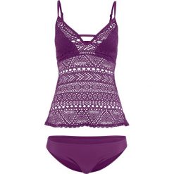 Tankini (2 części) bonprix oberżyna. Fioletowe stroje kąpielowe damskie bonprix, w koronkowe wzory, z koronki. Za 99,99 zł.