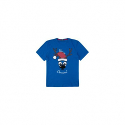 T-shirt krótki rękaw męski z printem. Niebieskie t-shirty męskie marki TXM, m, z bawełny, z klasycznym kołnierzykiem. Za 14,99 zł.