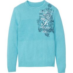 Sweter z nadrukiem z bawełny z recyclingu bonprix morski. Niebieskie swetry męskie bonprix, xl, z nadrukiem, z bawełny. Za 54,99 zł.