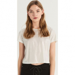 T-shirt z błyszczącą fakturą - Srebrny. Szare t-shirty damskie marki Sinsay, l. Za 29,99 zł.