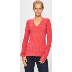 Polo Ralph Lauren - Sweter. Różowe swetry damskie Polo Ralph Lauren, s, bez wzorów, z wełny, z krótkim rękawem, krótkie, bez kaptura. Za 669,90 zł.