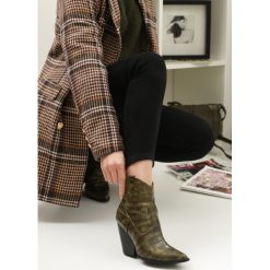 Khaki Kowbojki Frenchs. Brązowe botki damskie Renee, bez obcasa, na obcasie, bez zapięcia. Za 159,99 zł.