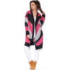 Kardigan oversize w paski czarny-fuksja. Czerwone swetry damskie Lemoniade, s, w paski. Za 199,90 zł.
