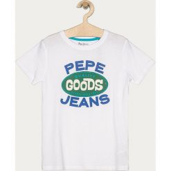 Pepe Jeans - T-shirt dziecięcy Aaron 140-176 cm. Białe t-shirty chłopięce Pepe Jeans, z nadrukiem, z bawełny, bez rękawów. Za 139,90 zł.