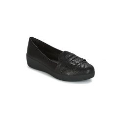 Baleriny FitFlop Fringey Sneakerloafer. Czarne baleriny damskie marki FitFlop, bez wzorów, bez obcasa. Za 335,20 zł.