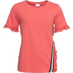 Shirt z aplikacją, krótki rękaw bonprix koralowo-czarny. Czerwone bluzki sportowe damskie bonprix, z aplikacjami, z okrągłym kołnierzem, z krótkim rękawem, krótkie, bez kaptura. Za 34,99 zł.