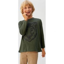 Mango Kids - Longsleeve dziecięcy Wolf 110-164 cm. Zielone t-shirty chłopięce Mango Kids, z aplikacjami, z bawełny, z długim rękawem. Za 59,90 zł.