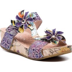 Klapki LAURA VITA - Bicngoo 059 SL11942-5A Violet. Fioletowe klapki damskie LAURA VITA, z aplikacjami, ze skóry, bez obcasa, na obcasie. W wyprzedaży za 289,00 zł.