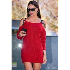 Sweter SAGA. Czerwone bluzy damskie IVET, z aplikacjami, z elastanu, bez rękawów, bez kaptura. W wyprzedaży za 49,00 zł.