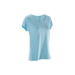 Koszulka do jogi krótki rękaw damska. Niebieskie t-shirty damskie marki DOMYOS, xs, z bawełny. W wyprzedaży za 34,99 zł.