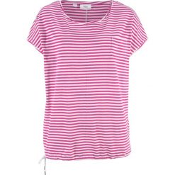 Shirt z wiązanym troczkiem bonprix fuksja - biały w paski. Białe koszulki damskie marki bonprix, w paski. Za 34,99 zł.