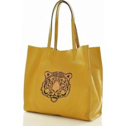 Shopper bag damskie: TIGER skórzana Włoska torebka MAZZINI żółta