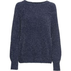 Sweter z szenili z lureksową nitką bonprix ciemnoniebieski. Niebieskie swetry damskie bonprix, bez wzorów, bez rękawów, długie, bez kaptura. Za 21,99 zł.