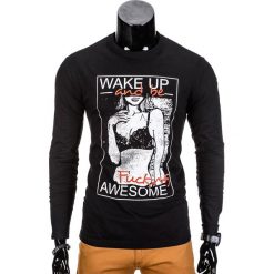 T-shirty męskie: LONGSLEEVE MĘSKI Z NADRUKIEM L98 – CZARNY