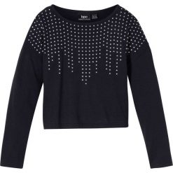 Shirt z długim rękawem i ćwiekami bonprix czarny. Czarne bluzki dziewczęce bonprix, bez wzorów, bez kołnierzyka, z długim rękawem, długie, bez kaptura. Za 34,99 zł.