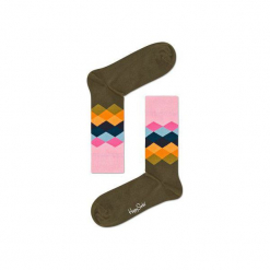 Skarpetki Happy Socks - Faded Diamond (FAD01-7001). Szare skarpetki męskie marki Happy Socks, w kolorowe wzory, z bawełny. Za 34,90 zł.