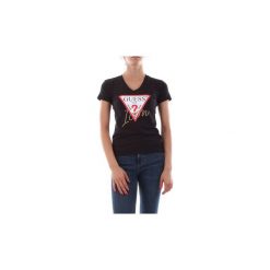 T-shirty z krótkim rękawem Guess W94I65 K7DE0. Czarne koszulki damskie Guess, s, z aplikacjami, bez kołnierzyka. Za 119,05 zł.