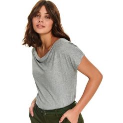 Gładki t-shirt z dekoltem w łódkę. Szare t-shirty damskie z jeansu, eleganckie. W wyprzedaży za 29,99 zł.