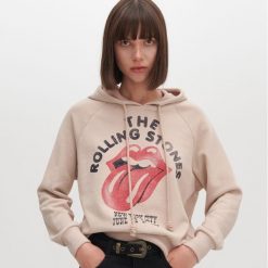 Bluza The Roling Stones - Beżowy. Brązowe bluzy damskie Reserved, s, bez wzorów, bez rękawów, bez kaptura. Za 99,99 zł.