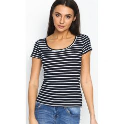 Granatowy T-shirt Long Zipper. Niebieskie bluzki damskie Born2be, s, bez wzorów, z dzianiny, bez kołnierzyka. Za 29,99 zł.